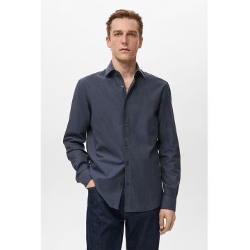 Camasa cu guler fixat cu nasturi si dungi - Alb/Albastru prafuit