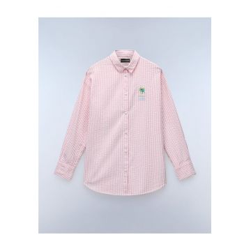 Camasa cu imprimeu in dungi si logo brodat -