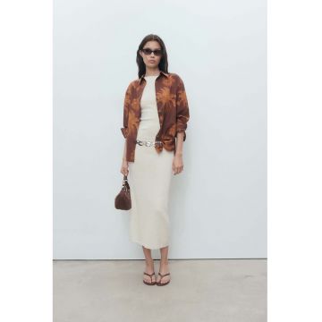 Camasa cu imprimeu tropical - Maro inchis/Caramel