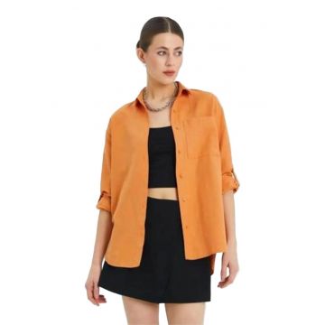 Camasa  cu maneca lunga - buzunar - portocalie - textil