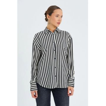 Camasa  cu maneca lunga - dungi - textil - Negru