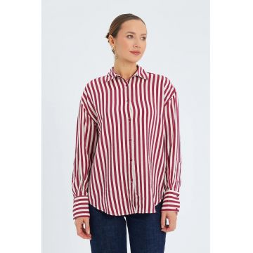 Camasa  cu maneca lunga - dungi - textil - Visiniu