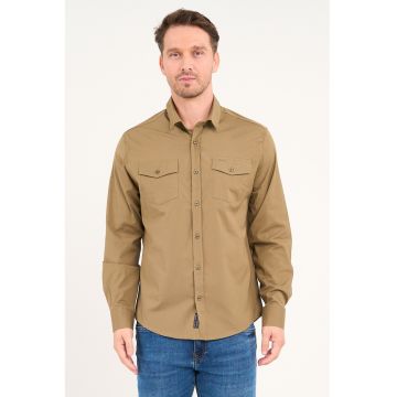 Camasa cu maneci lungi si buzunare pe piept - Maro deschis