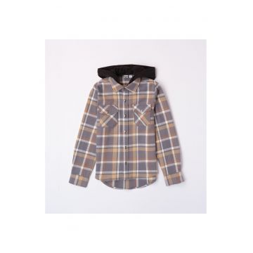 Camasa cu model carouri si gluga pentru baiat -  4.7680 - Alb/Gri/Bej