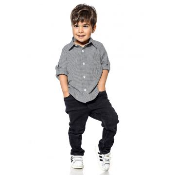 Camasa cu model in carouri si buzunar pe piept - Alb/Negru