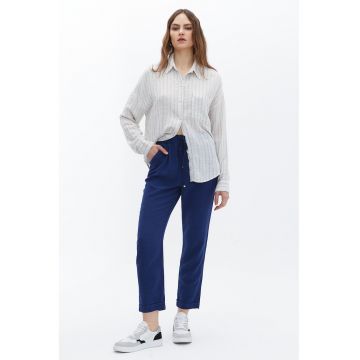 Camasa cu model in dungi si buzunar pe piept - Alb murdar/Albastru