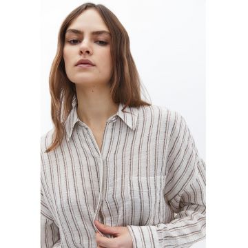 Camasa cu model in dungi si buzunar pe piept - Maro/Alb murdar