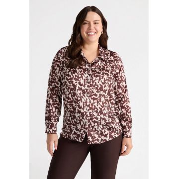 Camasa cu model si maneci lungi - Maro inchis/Alb murdar