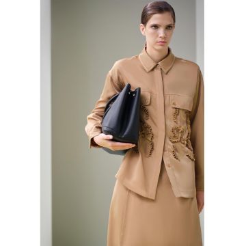 Camasa cu model uni si broderie - Maro/Caramel