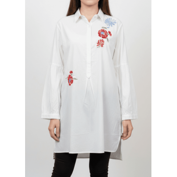 Camasa Dama , Alba cu Broderie Model Floral