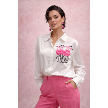 Camasa dama alba cu flamingo