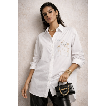 Camasa dama alba din bumbac cu broderie minimalista