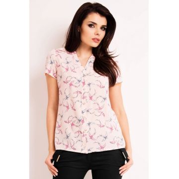 Camasa dama AWAMA model pasari roz/albastre poliester