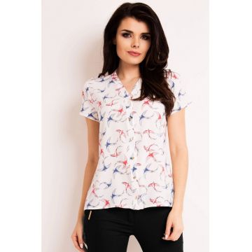 Camasa dama AWAMA poliester ecru model pasari
