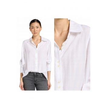 Camasa Dama -  Balloon Sleeve Shirt - Regular Fit - Maneci Lungi - Design Clasic - Cu Nasturi - Bumbac - L INTL - Alb