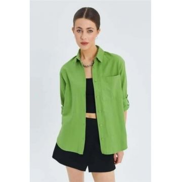 Camasa dama -  camasa cu maneca lunga - buzunar - verde menta - textil