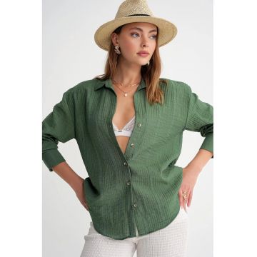 Camasa dama -  camasa cu maneca lunga - verde kaki - textil