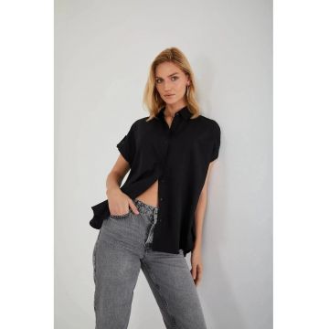Camasa dama -  camasa cu maneca scurta supradimensionata - negru - textil