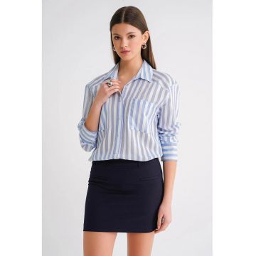 Camasa dama -  camasa din poplin cu dungi - albastru deschis - bumbac