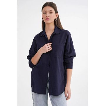 Camasa dama -  camasa oversize - albastru marin - amestec de in
