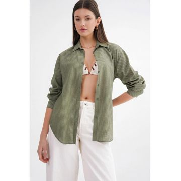 Camasa dama -  camasa poplin Relaxed Fit - verde khaki - textil