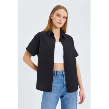 Camasa dama -  camasa poplin Slim Fit cu buzunar - negru - textil