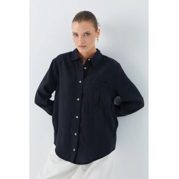 Camasa dama -  camasa relaxata - buzunar - negru - textil