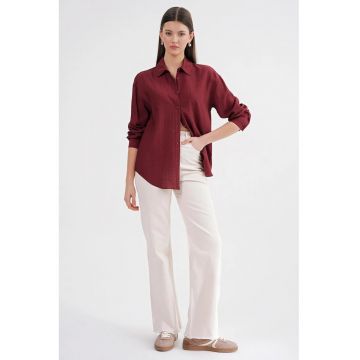 Camasa dama -  camasa Relaxed Fit - rosu textil - Visiniu