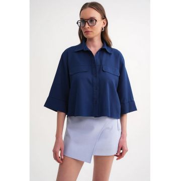 Camasa dama -  camasa scurta - bumbac - albastru marin