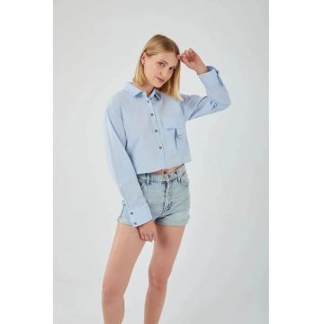 Camasa dama -  camasa scurta - detaliu buzunar - albastru bebelus - textil