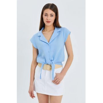 Camasa dama -  camasa scurta - detaliu funda - albastru deschis - textil