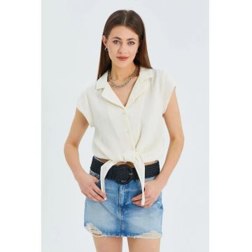 Camasa dama -  camasa scurta - detaliu funda - natural - textil