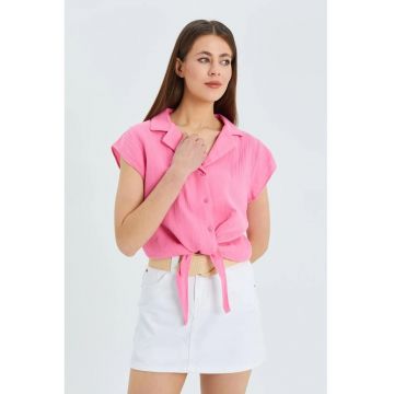 Camasa dama -  camasa scurta - roz pudrat - textil