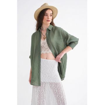 Camasa dama -  camasa supradimensionata cu nasturi - verde kaki - textil