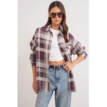 Camasa dama -  carouri - bumbac - Visiniu