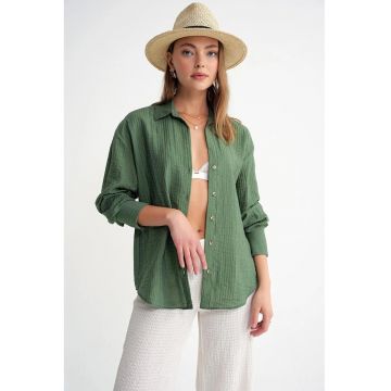 Camasa dama -  cu maneca lunga - kaki - textil -
