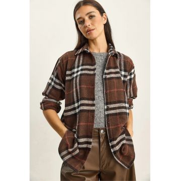 Camasa dama -  cu maneca lunga - maro - textil -