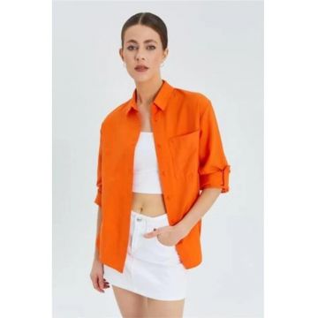 Camasa dama -  cu nasturi si buzunar - portocaliu dovleac - textil