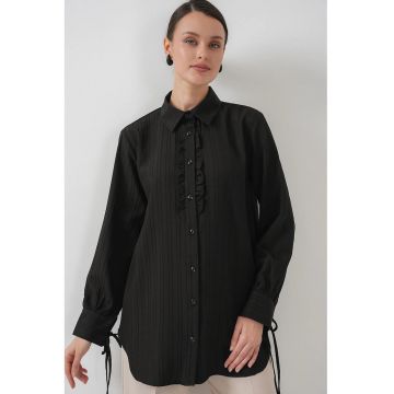 Camasa dama -  cu volane - negru - textil