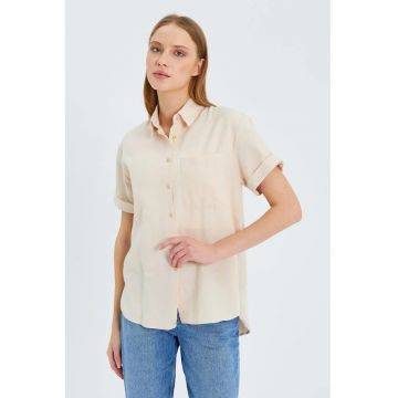 Camasa dama -  din poplin slim fit - buzunar - Stone Natural - textil