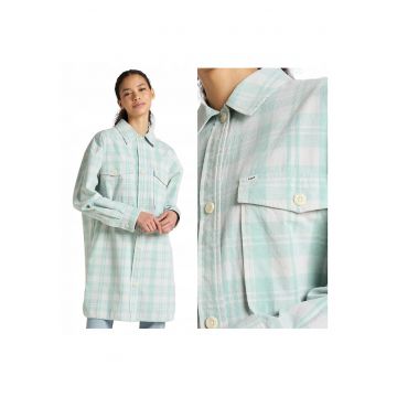 Camasa dama  Elongated Overshirt - verde - 100% bumbac - croiala regular fit -