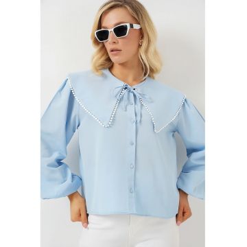 Camasa dama  guler bebe tip funda - albastru - bumbac
