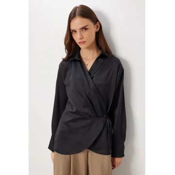 Camasa dama - Happiness Istanbul - cu cordon - doua randuri de nasturi - negru