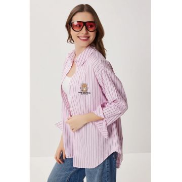Camasa dama - Happiness Istanbul - oversized - dungi - roz garoafa - textil