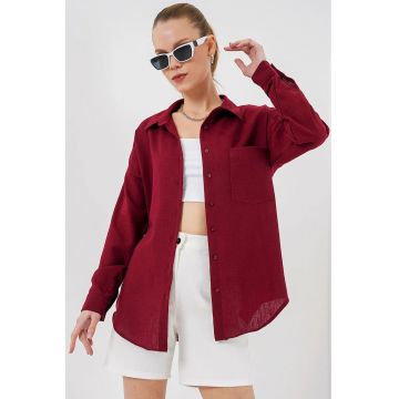Camasa dama HiCCUP - basic - rosu - amestec de in - cu buzunar
