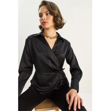 Camasa dama - HiCCUP - camasa din satin - decolteu in V - negru