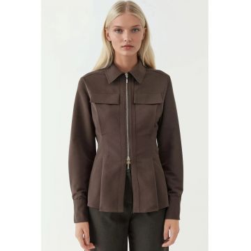 Camasa dama -  mulata cu maneca lunga - detaliu cu fermoar - maro cafeniu - textil