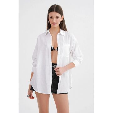 Camasa dama -  oversize - alb - amestec de in -