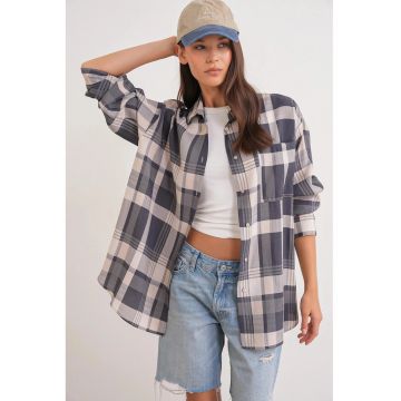 Camasa dama  oversize gri inchis - Gri inchis