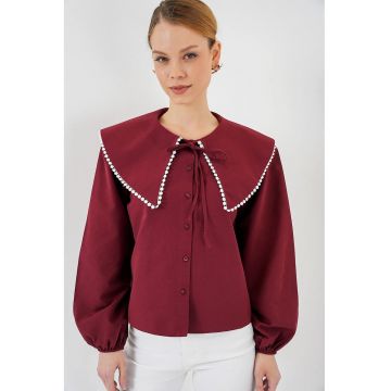 Camasa dama -  Poplin - rosu - bumbac